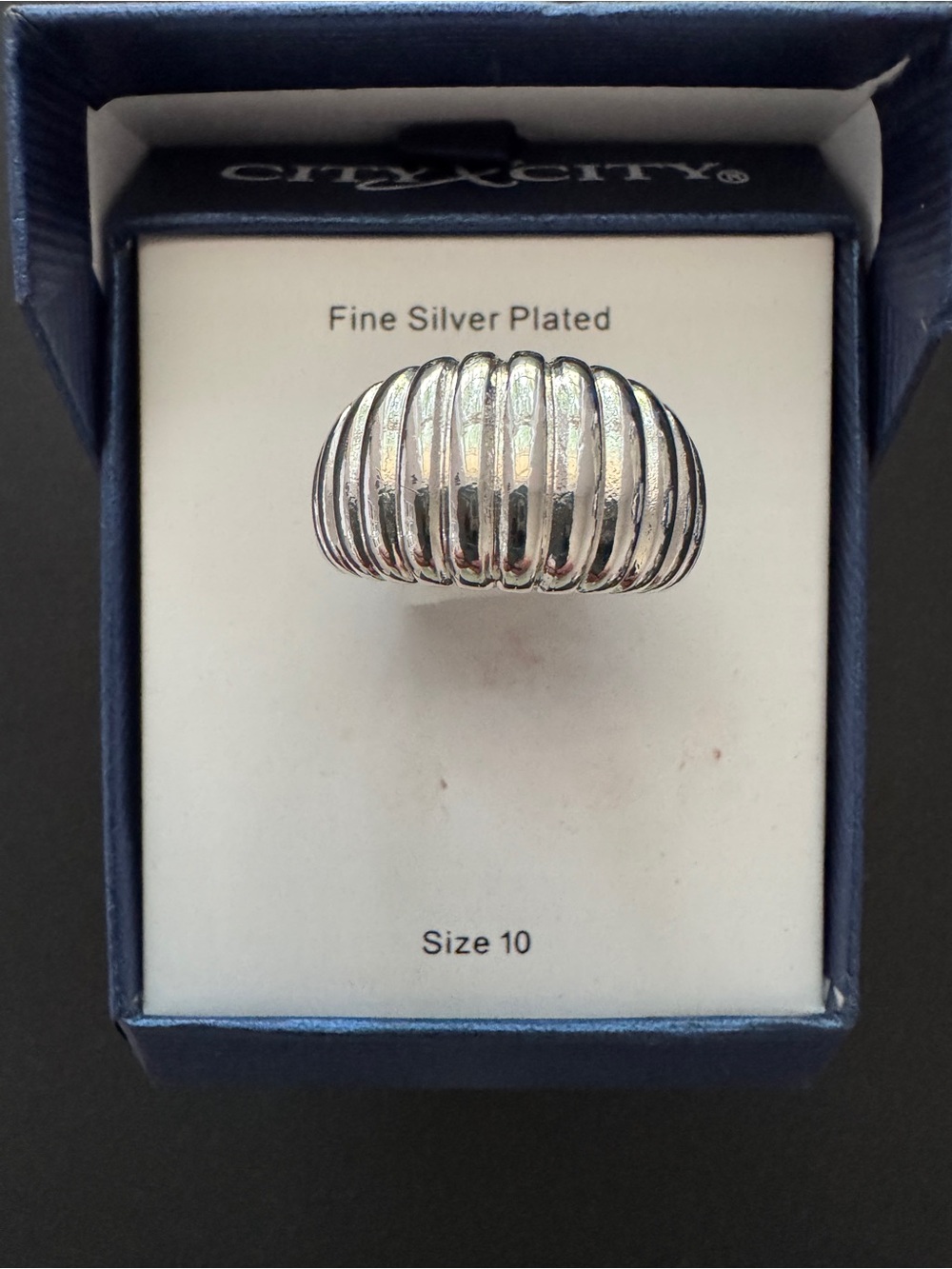 Fine Silver-Plated Ribbed Dome Ring - Silver
